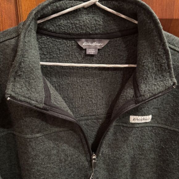 NWT Eddie Bauer Men's 1/4 Zip Sweater Fleece Pullover Heather Sycamore Large - Picture 5 of 13